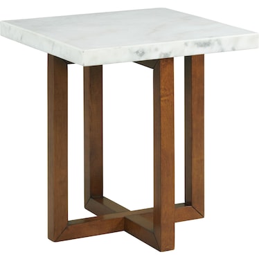 Elliana Marble Square End Table - White