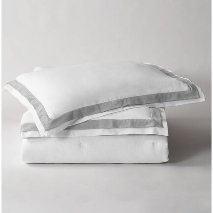 Ace Linen Queen Comforter Set - White/Gray