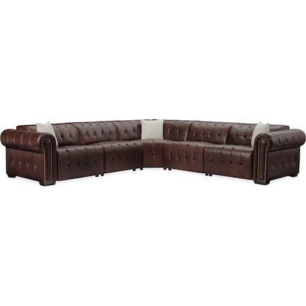 Windsor Park 5-Piece Dual-Power Reclining Sectional with 3 Reclining Seats - Brown