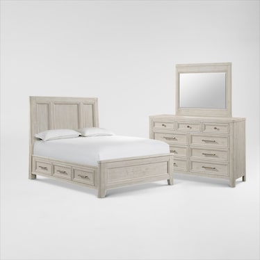 Windward Solid Wood 5-Piece Storage Bedroom Set with Dresser and Mirror