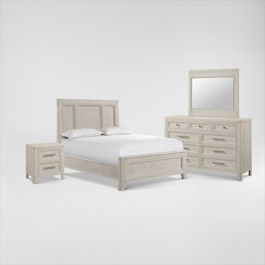 Windward Solid Wood 6-Piece Panel Bedroom Set with Dresser, Mirror, and Nightstand