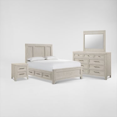 Windward Solid Wood 6-Piece Storage Bedroom Set with Dresser, Mirror, and Nightstand