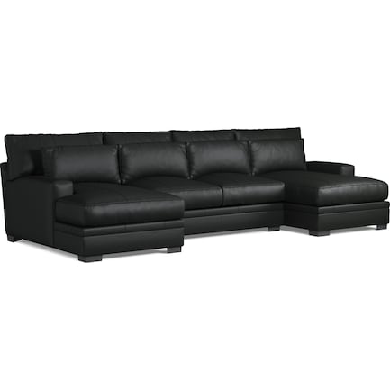 Winston 3-Piece Leather Foam Comfort Sectional with Dual Chaise - Siena Black