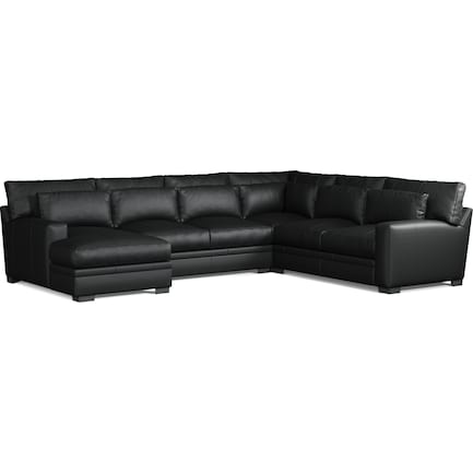 Winston 4-Piece Leather Foam Comfort Sectional With Left-Facing Chaise - Siena Black