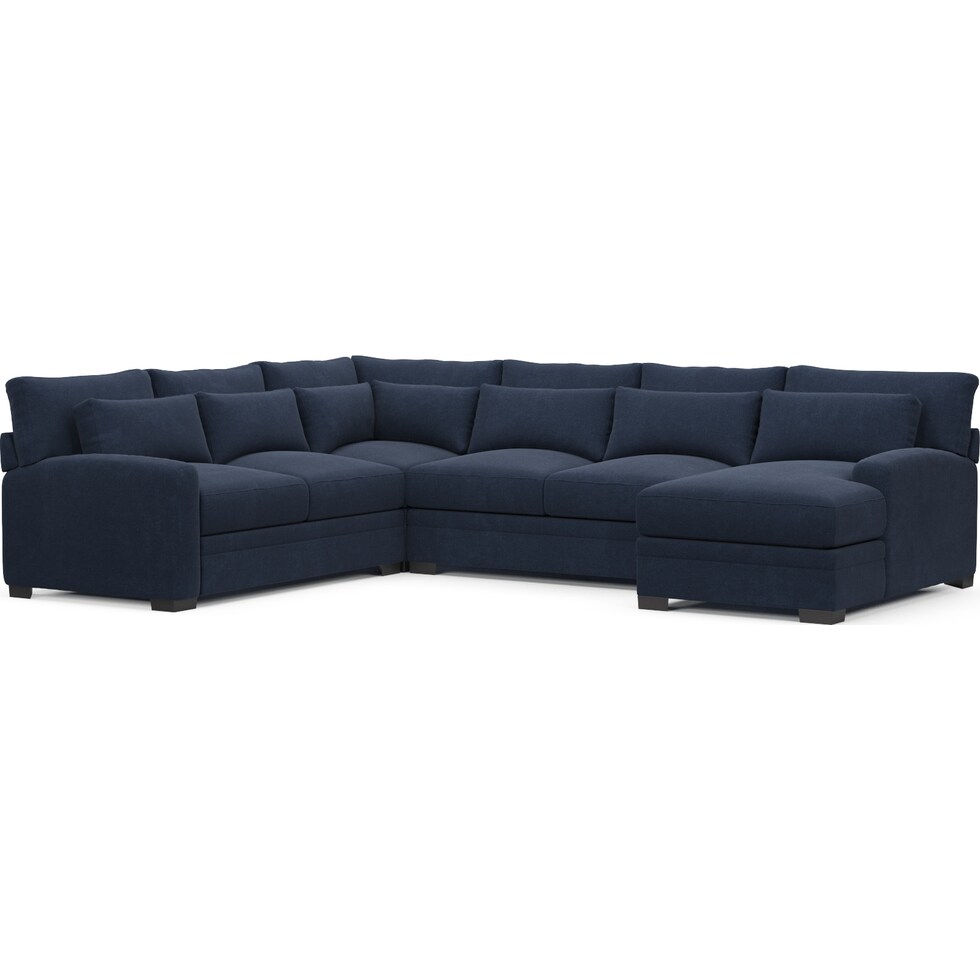 winston blue  pc sectional with right facing chaise   