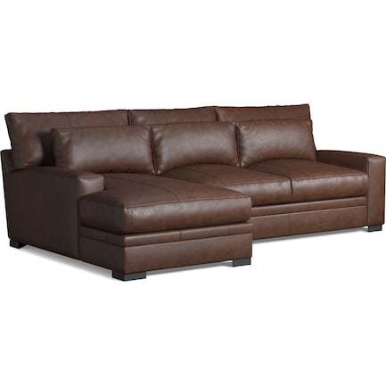 Winston 2-Piece Leather Foam Comfort Sectional With Left-Facing Chaise - Bruno Hickory