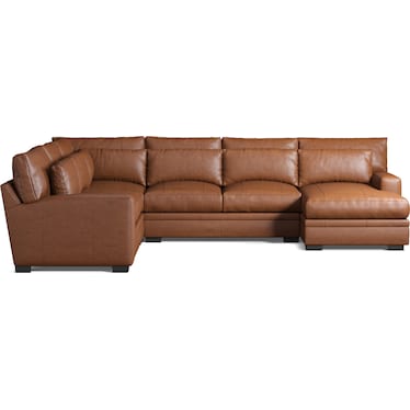 Winston 4-Piece Leather Foam Comfort Sectional With Right-Facing Chaise - Bruno Canyon
