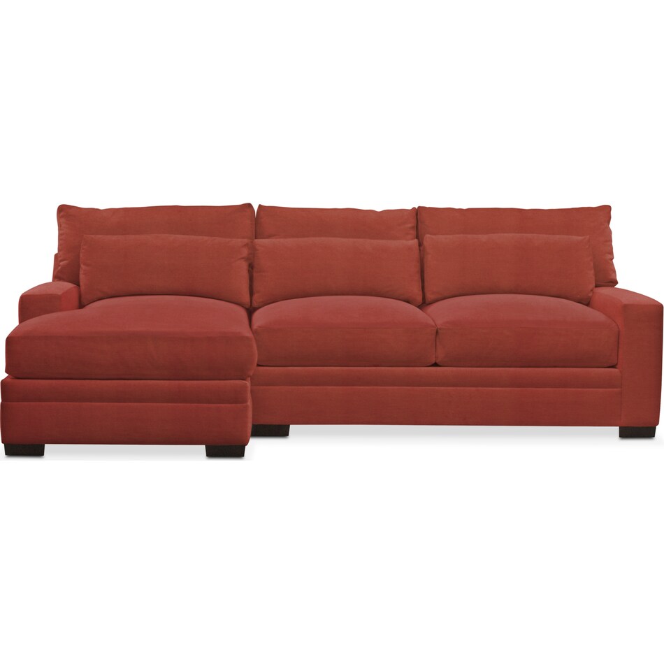 winston orange  pc sectional with left facing chaise   