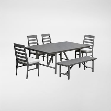 Yarmouth Outdoor Dining Table, 4 Panel Chairs and Bench