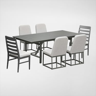 Yarmouth Outdoor Dining Table, 4 Upholstered and 2 Panel Chairs