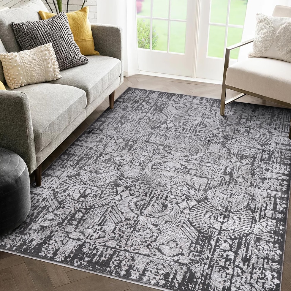 yarrow gray black area rug  x    