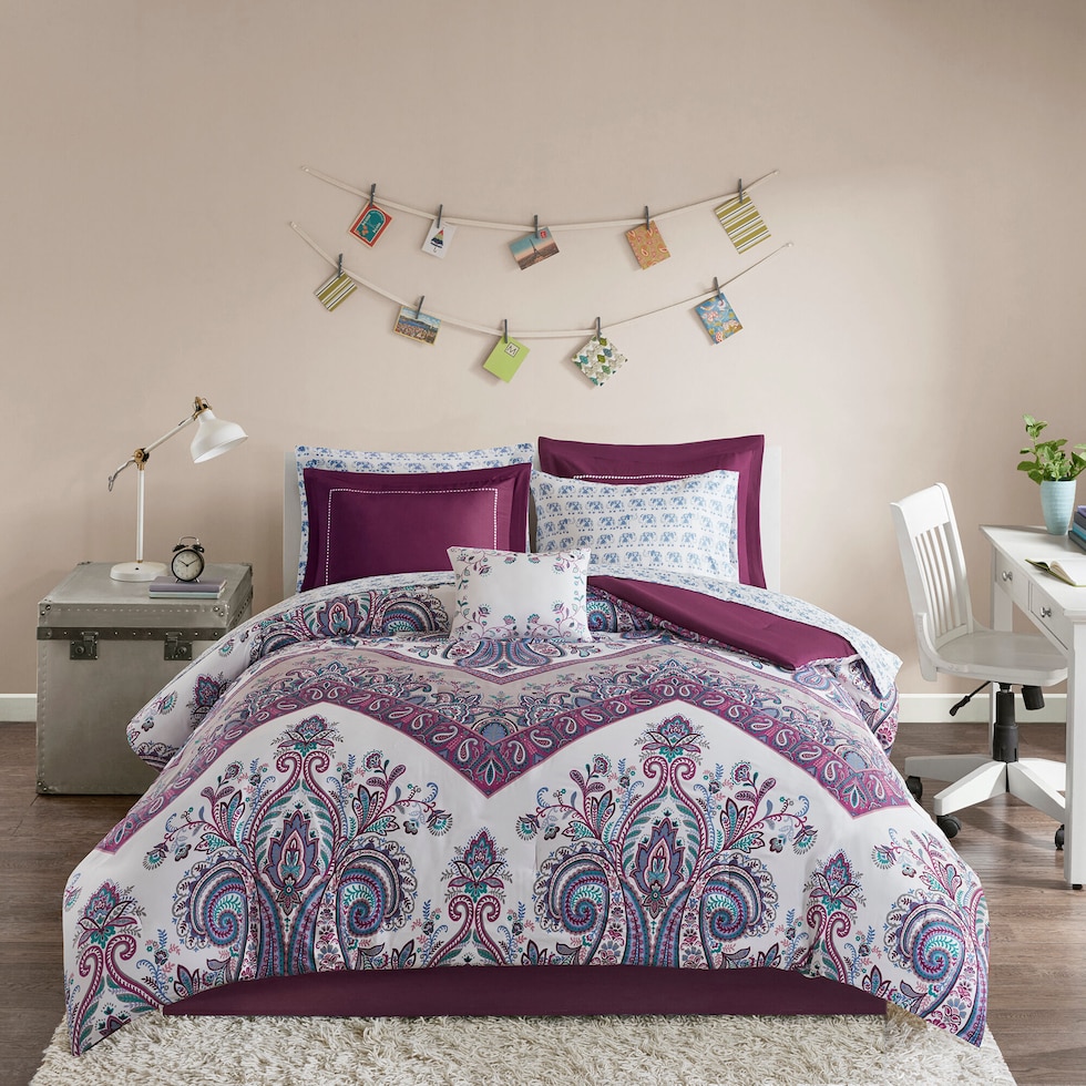 zailey purple full queen bedding set   