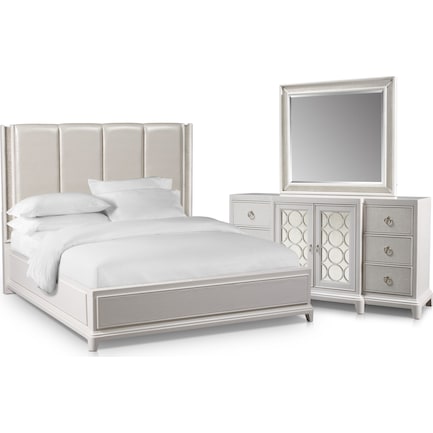 Zarah 5-Piece Queen Upholstered Bedroom Set with Dresser and Mirror