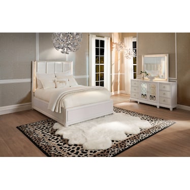 Zarah 5-Piece Queen Upholstered Bedroom Set with Dresser and Mirror
