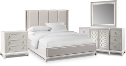 Zarah 6-Piece Upholstered Bedroom Set with Nightstand, Dresser and ...