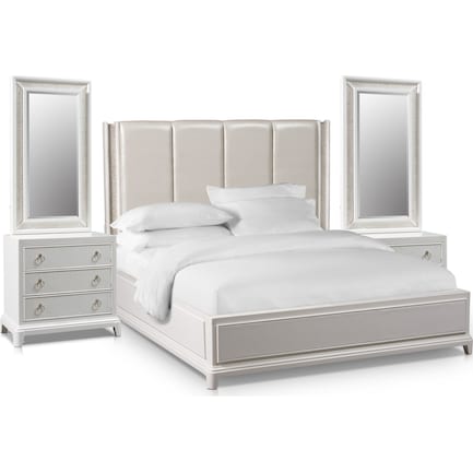 Zarah 7 Piece Upholstered Bedroom Set, White Bedroom Set With Padded Headboard