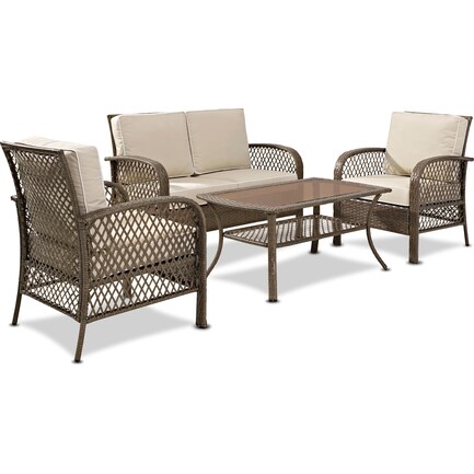 Zuma Outdoor Loveseat, 2 Chairs, and Coffee Table Set - Brown