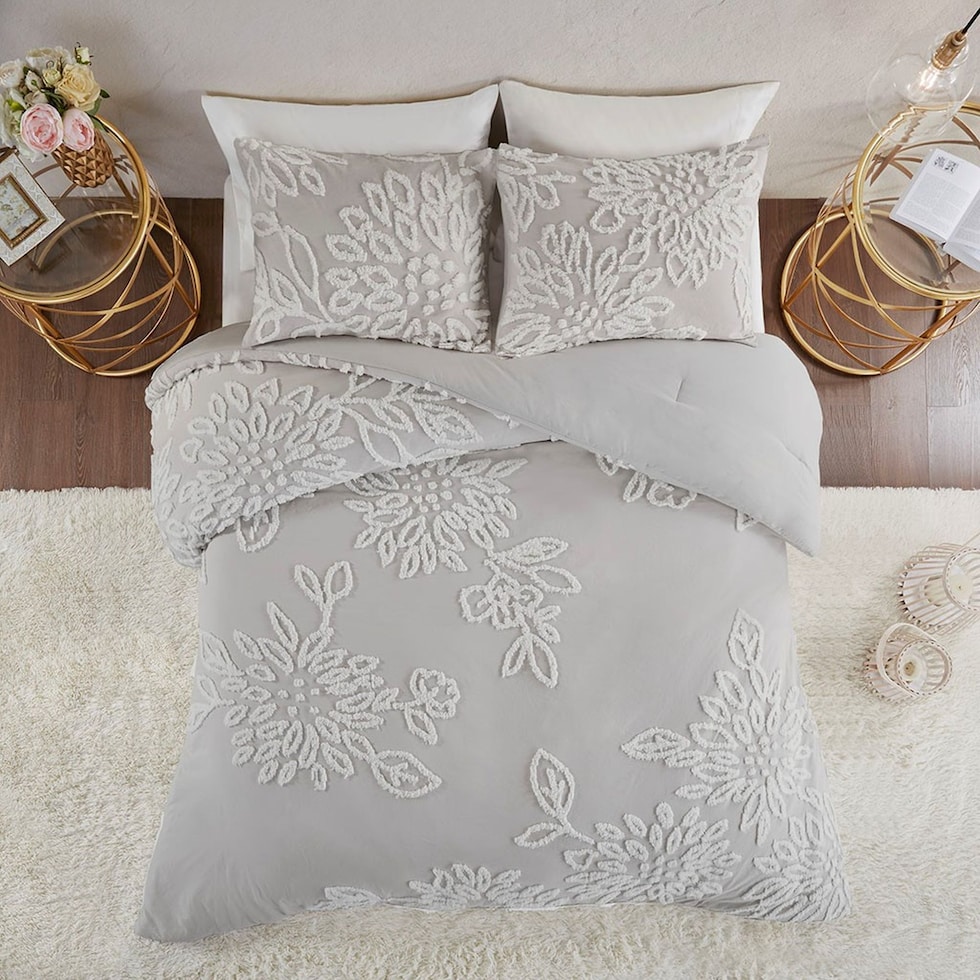 zuri gray white king california king bedding set   
