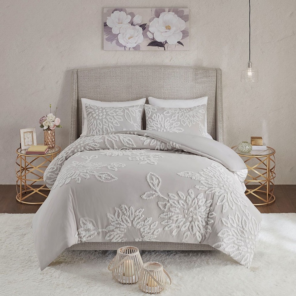zuri gray white king california king bedding set   